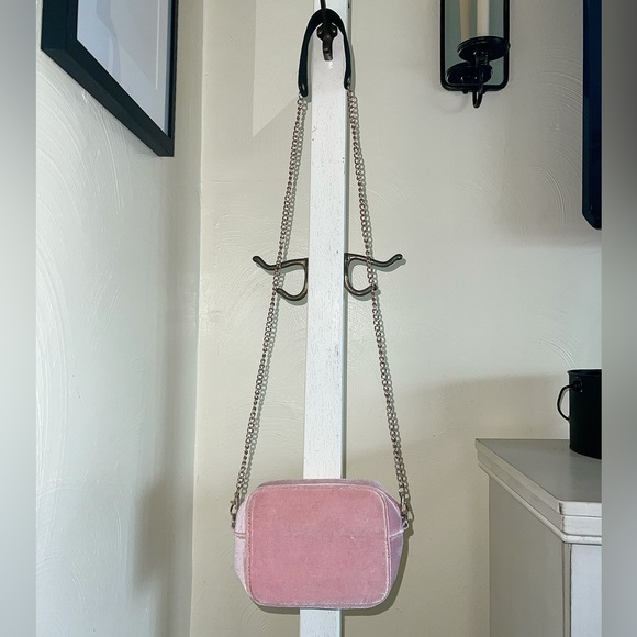 Pink Velvet Crossbody Bag with Chain Strap - Women's Crossbody - Picture 6 of 7